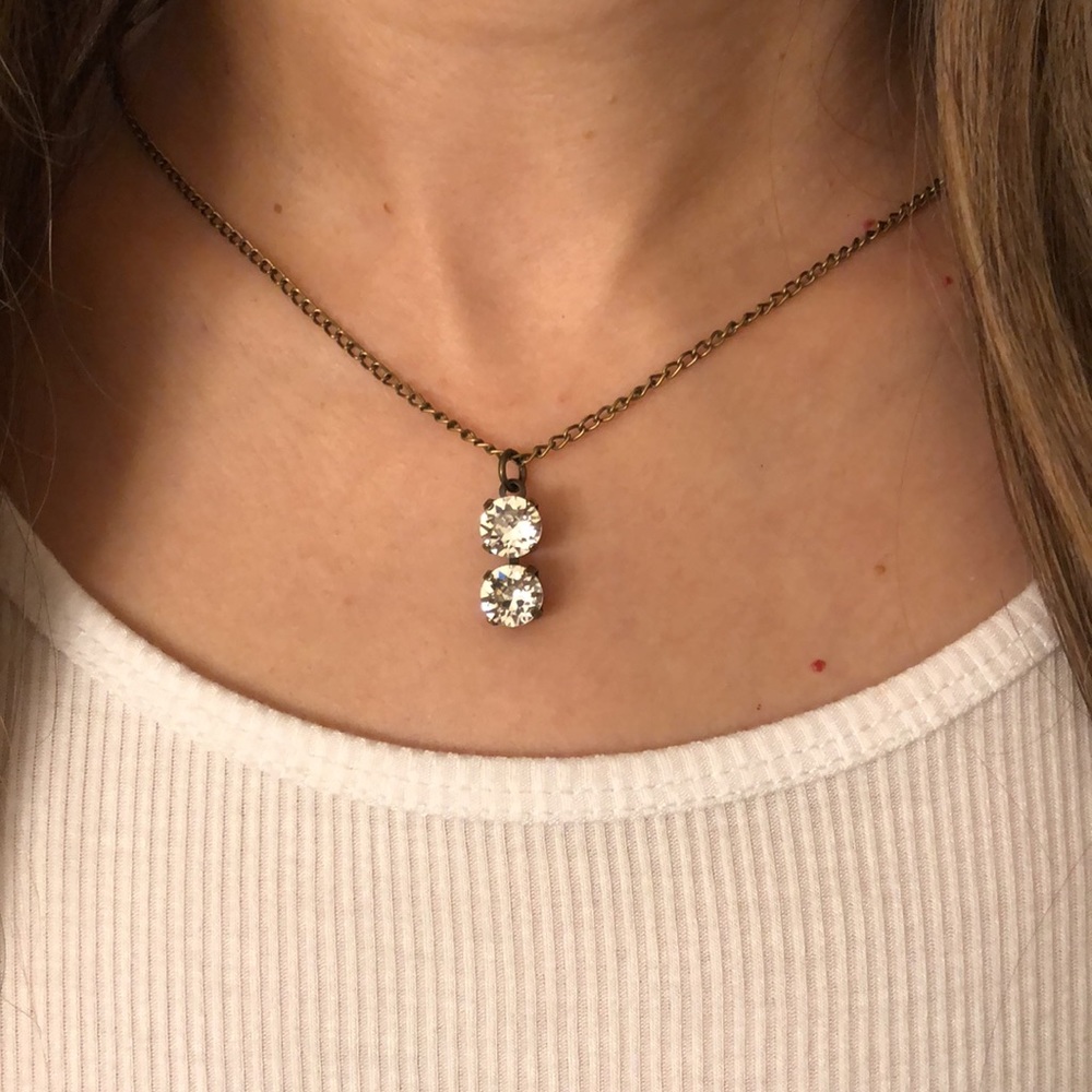 Antique Brass Crystal Drop Necklace - Picture 3 of 7